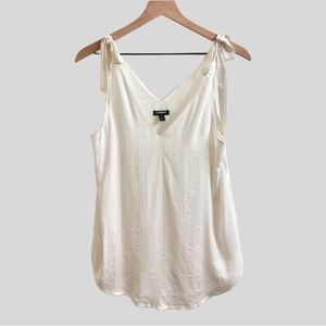 Express Size XXS White And Gold Metallic Stripe Shoulder Tie Blouse